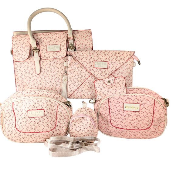 6-Piece Mix & Match Pink Red Faux Leather Crossbody Wristlet Purse Pouch Set - Picture 1 of 15